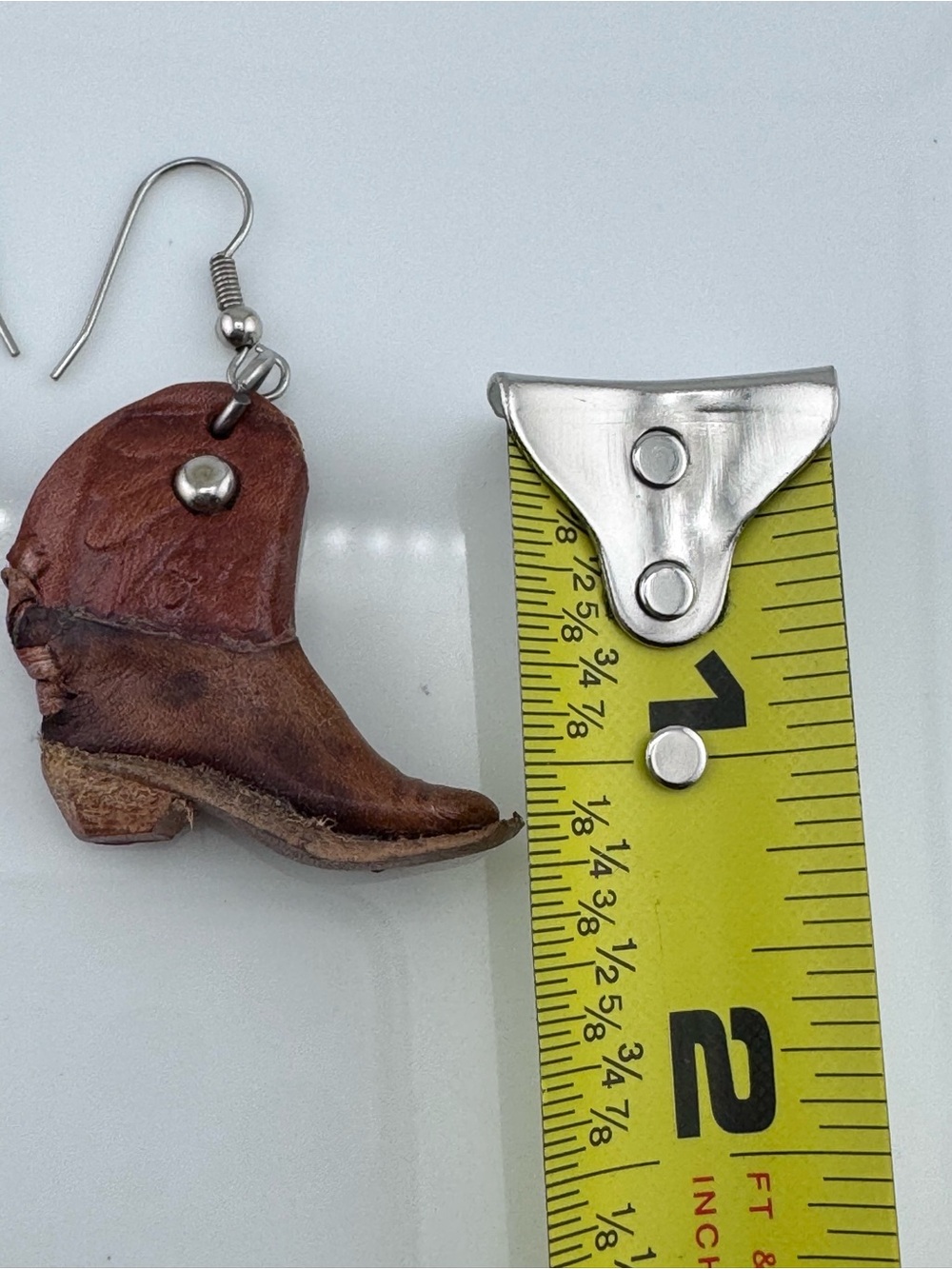 Brown Leather Cowboy Boot Earrings Western Cowgirl Tooled Dangle Jewelry - Picture 15 of 16